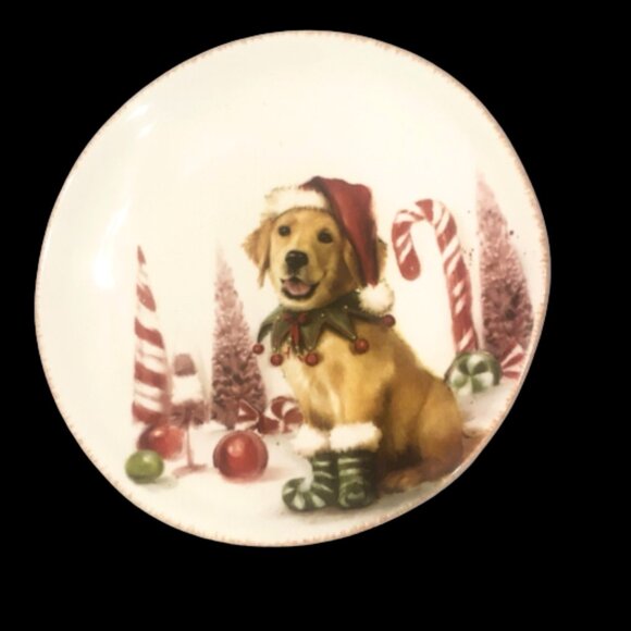 Southern Living Christmas Santa Paws Golden Retriever Stoneware Salad Plate - Picture 1 of 3
